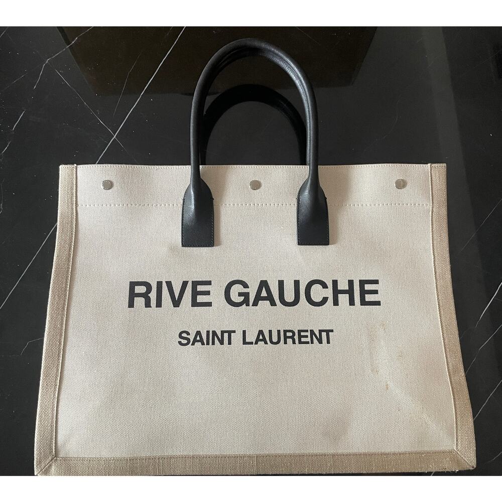 $2K SAINT LAURENT YSL RIVE GAUCHE CANVAS LEATHER SUMMER LARGE TOTE BAG